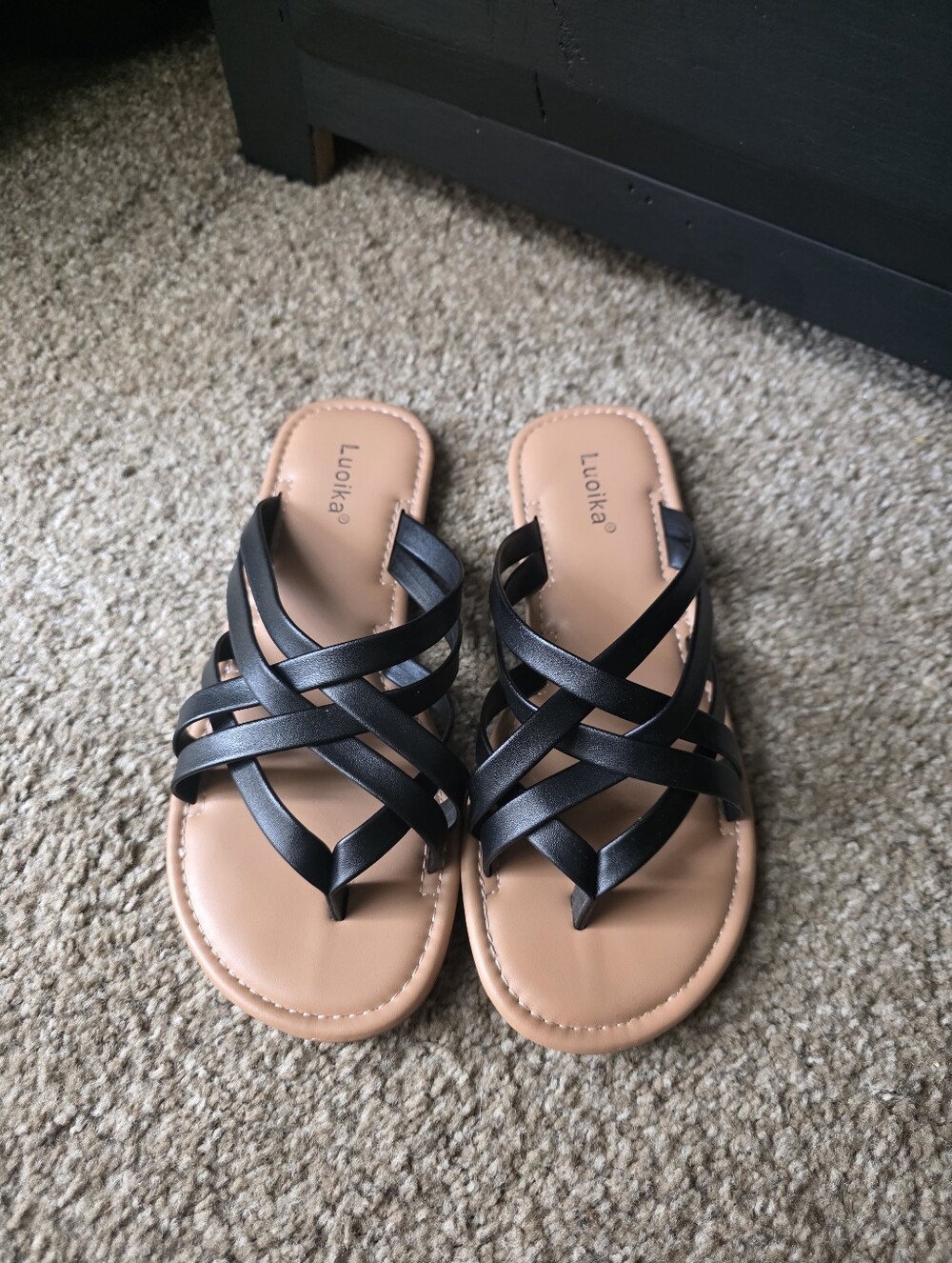 Luoika Black Strappy Crisscross Slide Sandals -8W
